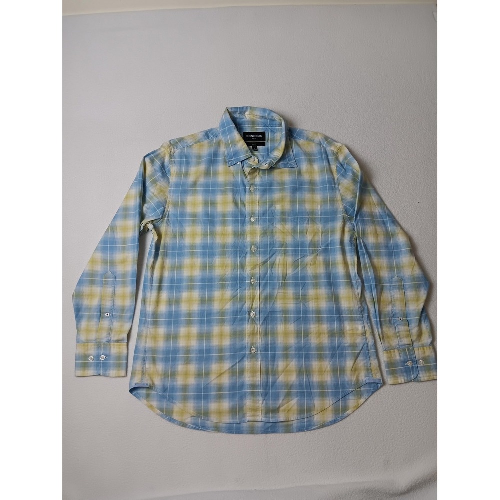 Bonobos Shirt Mens Medium Blue Plaid Long Sleeve Button-Up Slim Fit Pockets